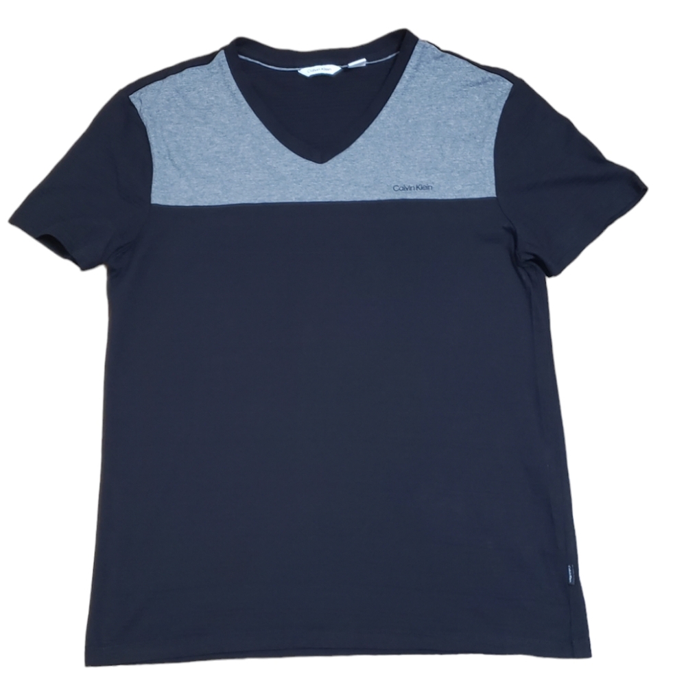 Calvin Klein Men's Black and Gray T Shirt V Neck Size M